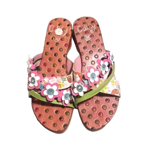 Oilily European Wooden Sandal Slip On Open Toe Shoe Size 6 - Picture 2 of 8